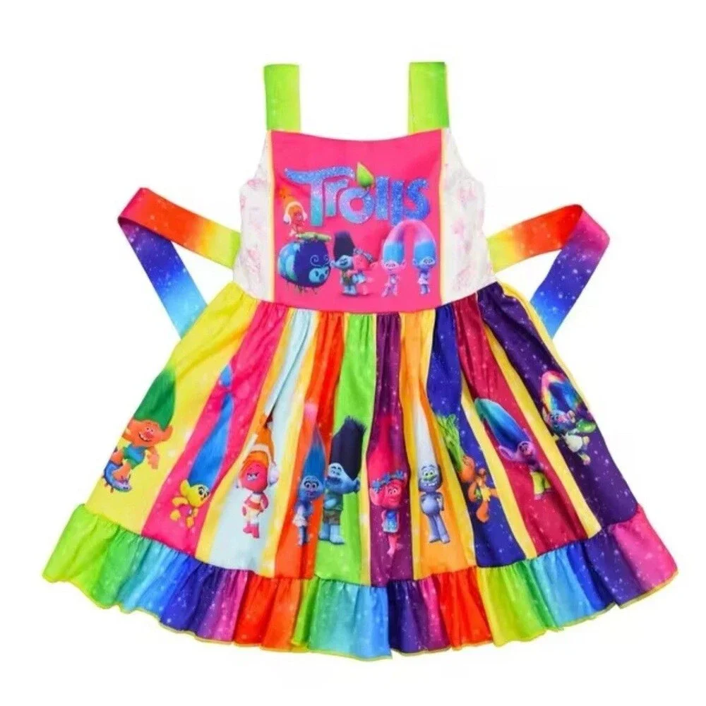 Los Angeles Boutique Swing Twirl Rainbow TROLLS Dress Sundress Summer 6-7 NEW